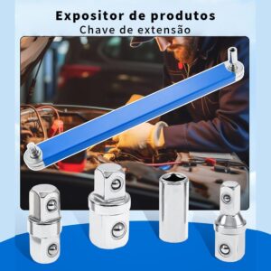 Chave de Extensão Catraca 39cm Aço Cromado 4 Adaptadores 1/4 3/8 1/2 Reforçada IZECRANK PRO