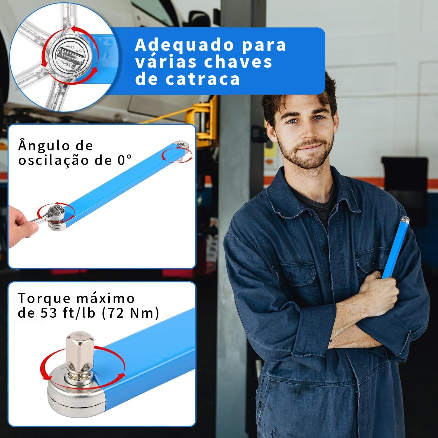 Chave de Extensão Catraca 39cm Aço Cromado 4 Adaptadores 1/4 3/8 1/2 Reforçada IZECRANK PRO