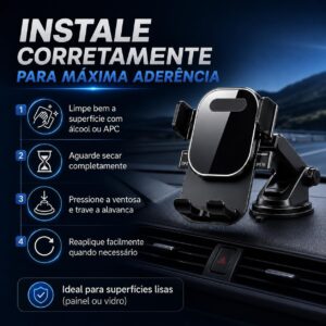 Suporte Veicular para Celular e GPS com Ventosa de Alta Sucção, Trava Automática, Antivibração e Ajuste de Ângulo para Painel ou Para-brisa IZEROAD FLEX Suporte Veicular para Celular e GPS com Ventosa de Alta Sucção, Trava Automática, Antivibração e Ajuste de Ângulo para Painel ou Para-brisa IZEROAD FLEX