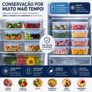 Kit 10 Potes de Vidro Herméticos 640 ml com 4 Travas, Reutilizáveis para Marmita, Forno, Micro-ondas e Freezer IZEHOME