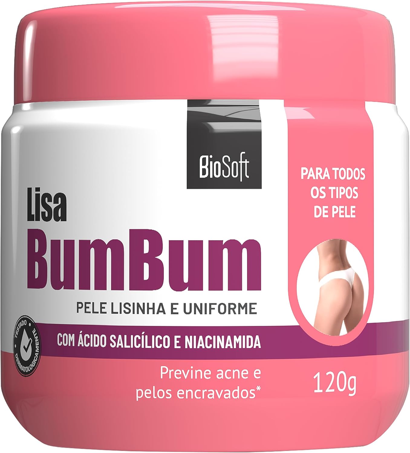 Creme Hidratante para Bumbum Bio Soft 120 g com Ácido Salicílico e Niacinamida, Renovação Celular e Hidratação IZECARE
