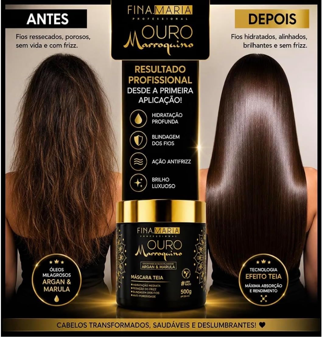 Máscara Capilar Ouro Marroquino Professional Teia com Óleos de Argan e Marula, Hidratação, Brilho e Controle do Frizz, 500 g IZECARE