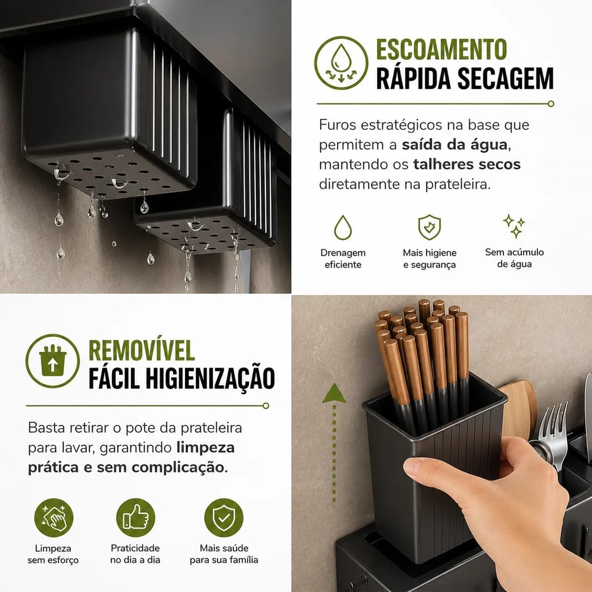 Organizador de Cozinha Parede Inox Cinza 10 Ganchos Multifuncional IZEKITCHEN PRO