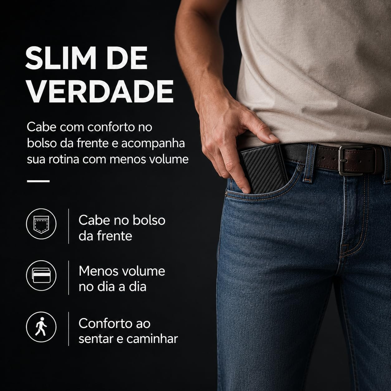 Carteira Slim Porta-Cartões Automática Pop-Up RFID Fibra de Carbono Preta Premium IZEVAULT PRO