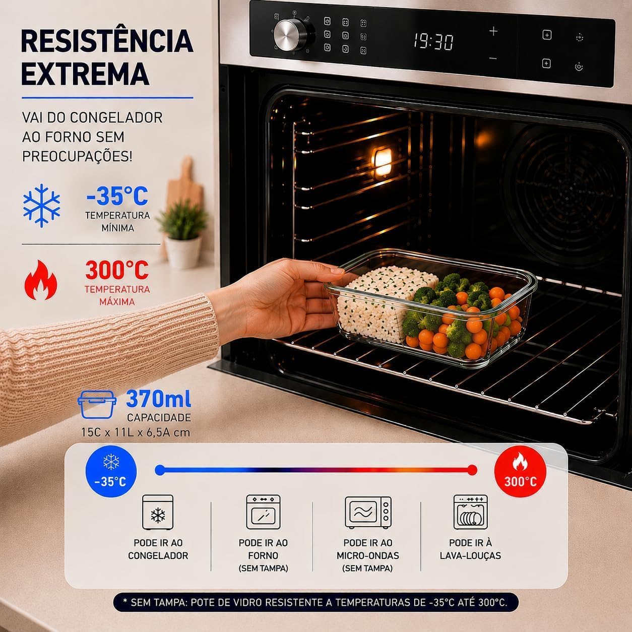 Kit 10 Potes Vidro Borossilicato 370ml Retangular Hermético 4 Travas Freezer Forno Micro-ondas IZELOCK PRO