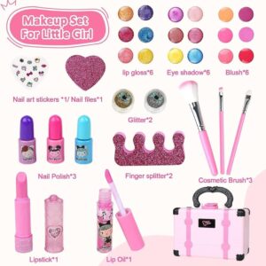 Conjunto de Maquiagem Infantil Lavável 32 Peças com Estojo, Gloss, Sombras, Blush e Acessórios para Nail Art IZE GLOW