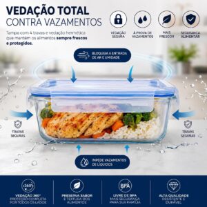 Kit 10 Potes de Vidro Herméticos 640 ml com 4 Travas, Reutilizáveis para Marmita, Forno, Micro-ondas e Freezer IZEHOME