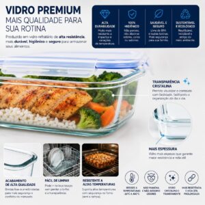Kit 10 Potes de Vidro Herméticos 640 ml com 4 Travas, Reutilizáveis para Marmita, Forno, Micro-ondas e Freezer IZEHOME