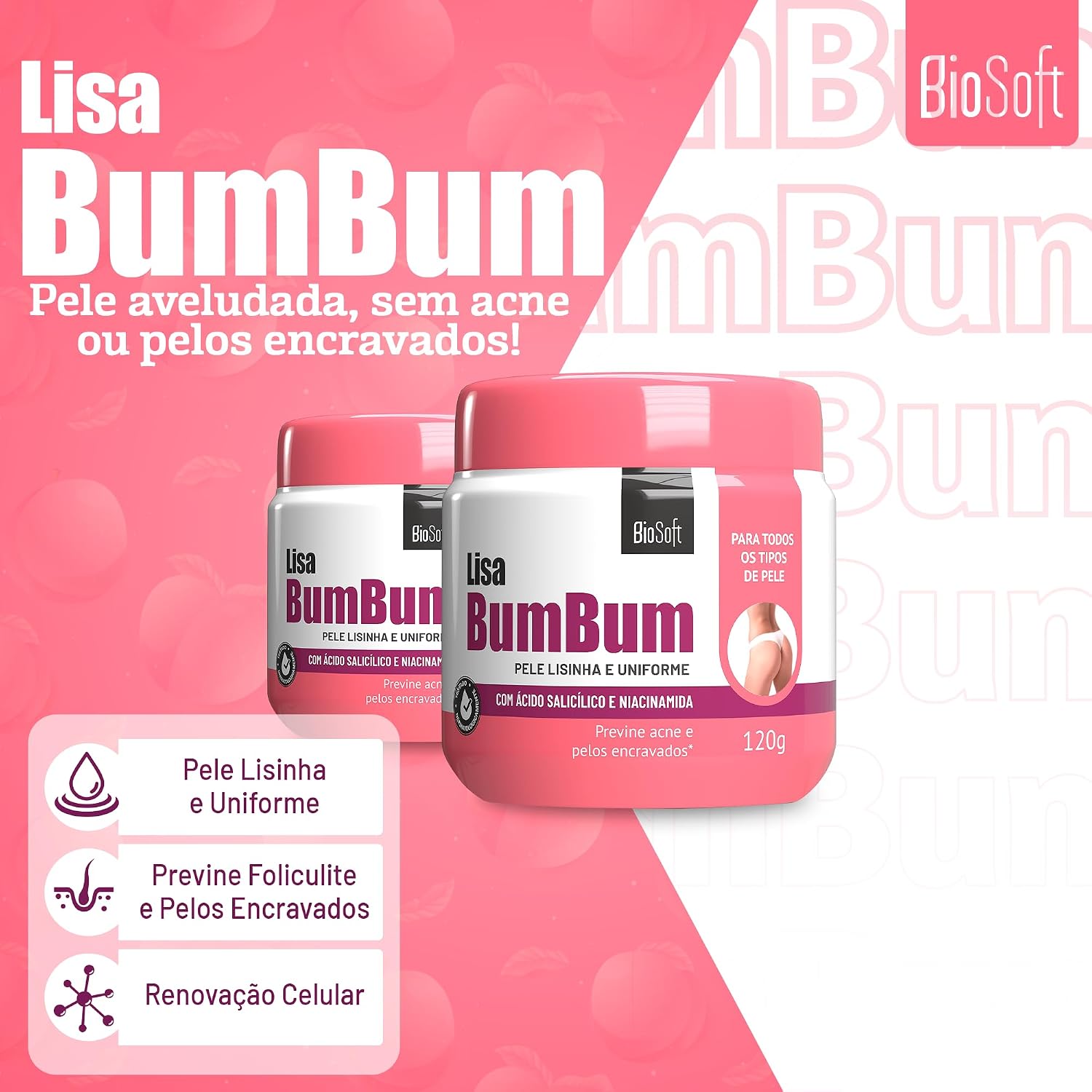 Creme Hidratante para Bumbum Bio Soft 120 g com Ácido Salicílico e Niacinamida, Renovação Celular e Hidratação IZECARE
