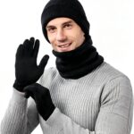 Conjunto de Inverno 3 Peças Gorro Cachecol Luvas Touch Tricô Acrílico Unissex Quente IZEWARM PRO