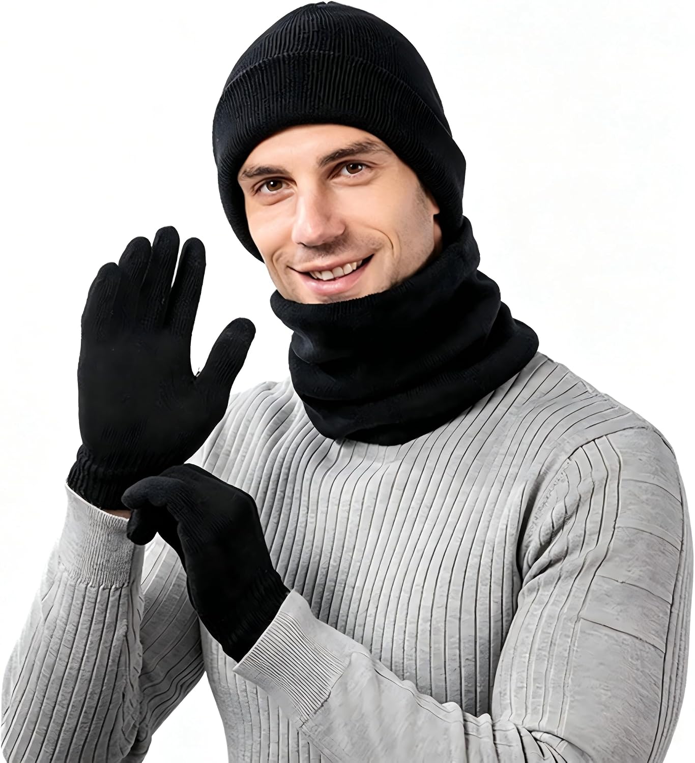 Conjunto de Inverno 3 Peças Gorro Cachecol Luvas Touch Tricô Acrílico Unissex Quente IZEWARM PRO