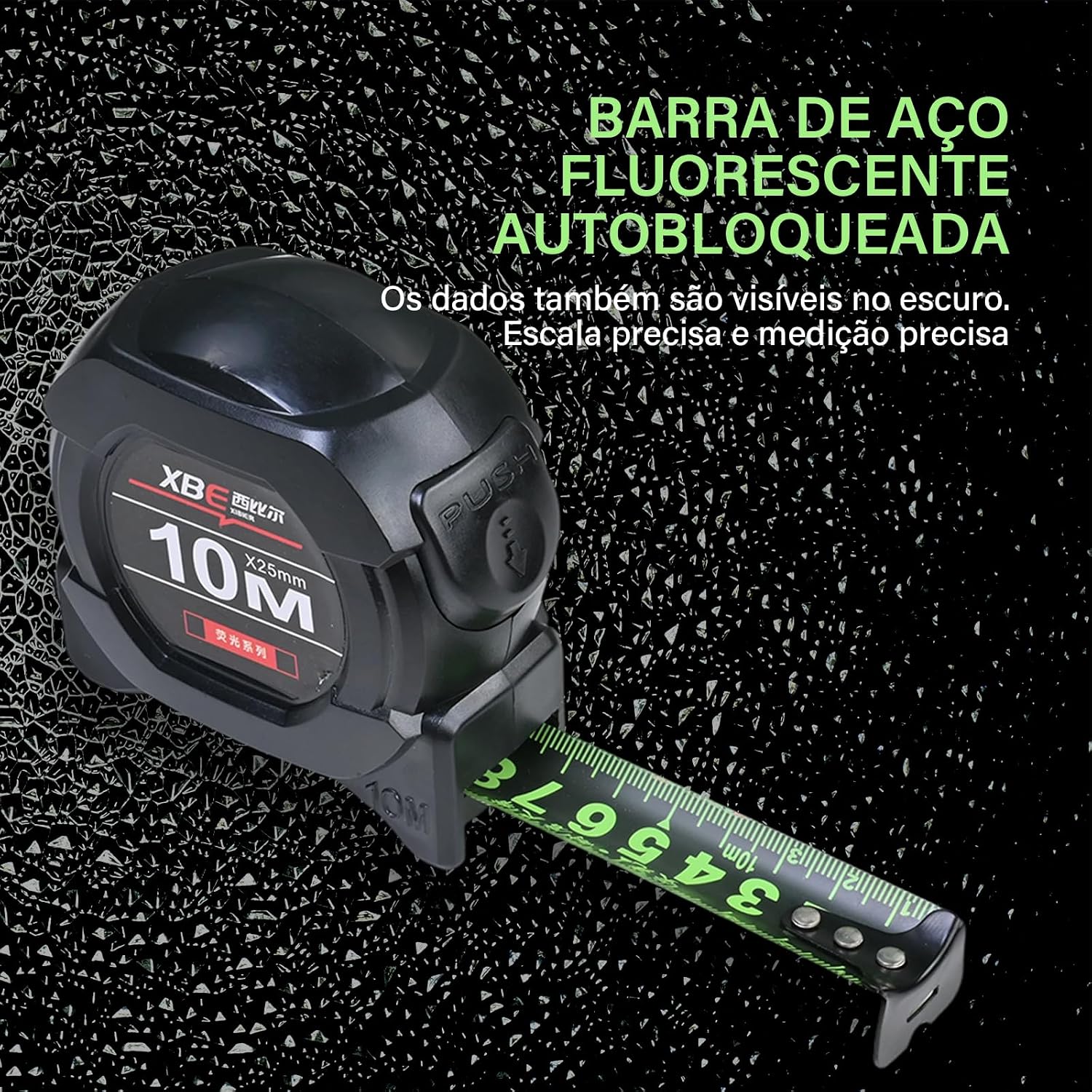 Fita Métrica Profissional 10m x 25mm Aço Carbono Trava Automática Fluorescente IZEPRO MAX IZESHOP Fita métrica IZEPRO MAX preta com 10 metros para construção reforma e carpintaria