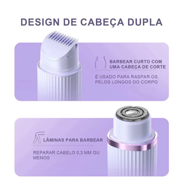 Depilador Elétrico Feminino 2 em 1 Recarregável USB, Portátil e Indolor para Corpo e Rosto, com Cabeça Dupla IZECARE IZESHOP