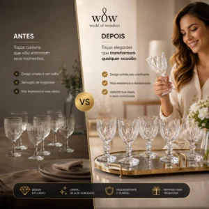 Jogo 6 Taças de Vidro Diamond 340ml Transparente com Relevo Facetado para Drinks, Água e Mesa Posta IZEHOME IZESHOP