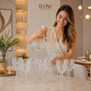 Jogo 6 Taças de Vidro Diamond 340ml Transparente com Relevo Facetado para Drinks, Água e Mesa Posta IZEHOME IZESHOP