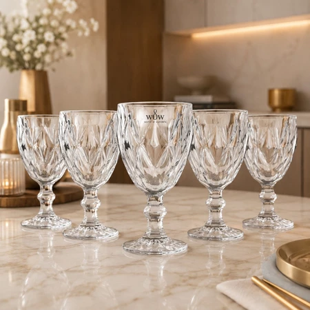 Jogo 6 Taças de Vidro Diamond 340ml Transparente com Relevo Facetado para Drinks, Água e Mesa Posta IZEHOME IZESHOP
