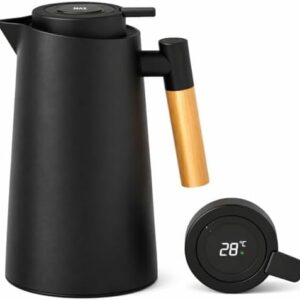 Vittak Garrafa Térmica 1 L com Termômetro Digital LED, Isolamento a Vácuo e Sistema Click para Café e Chá, Preta