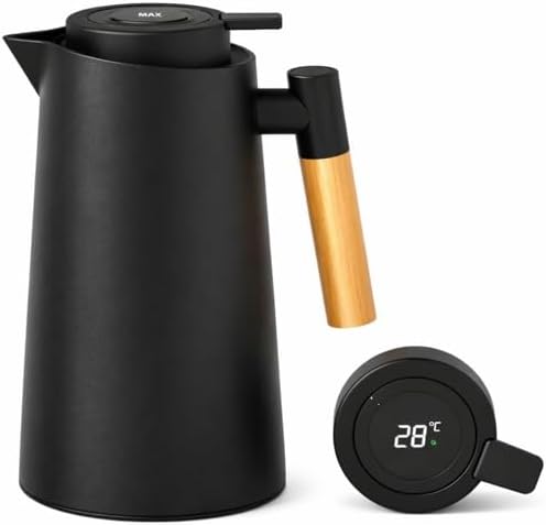 Vittak Garrafa Térmica 1 L com Termômetro Digital LED, Isolamento a Vácuo e Sistema Click para Café e Chá, Preta