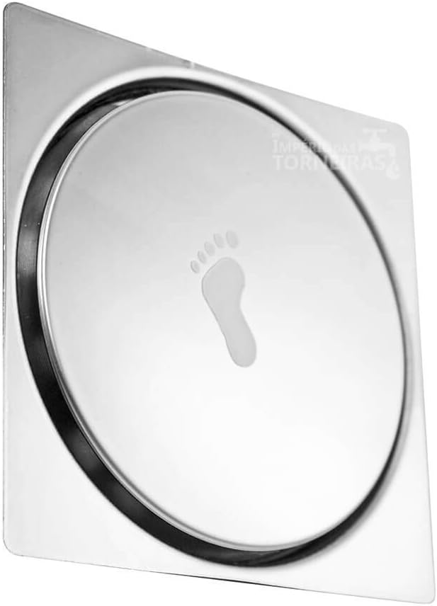 Ralo Click Quadrado em Inox 10 x 10 cm, Sistema Abre e Fecha ao Pisar, Vedação Contra Mau Cheiro e Entrada de Animais IZEHOME CLEAN IZESHOP Detalhe do ralo quadrado em inox com vedação contra mau cheiro e entrada de animais