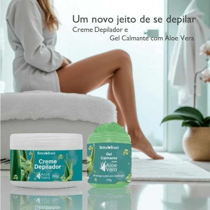 Creme Depilatório Botica Brasil com Aloe Vera 250 g, Ação em até 15 Minutos, Dermatologicamente Testado para Pernas e Axilas