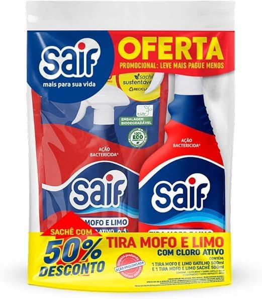 Tira Mofo e Limo Saif Kit Spray 500 ml + Refil 500 ml com Cloro Ativo e Ação Bactericida para Rejuntes e Telhas