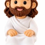 Mini Jesus Sentado Decorativo 3,7 cm em PLA, Roupa Branca e Cabelo Marrom, para Casa ou Trabalho, Presente com Significado IZEHOME