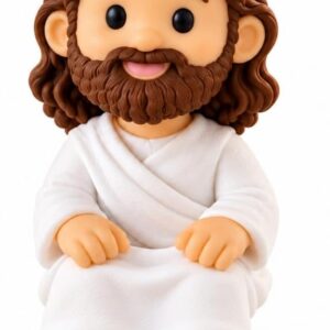 Mini Jesus Sentado Decorativo 3,7 cm em PLA, Roupa Branca e Cabelo Marrom, para Casa ou Trabalho, Presente com Significado IZEHOME