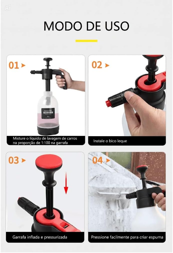 Pulverizador Manual Snow Foam 2 L com 2 Bicos para Espuma e Pulverização, Lavagem de Veículos e Jardinagem IZEWASH