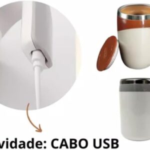 Caneca Mixer Térmica Magnética 380 ml em Inox, Tampa, Mistura Automática para Café e Shake, Recarregável USB ou 2 Pilhas AAA IZE MIX
