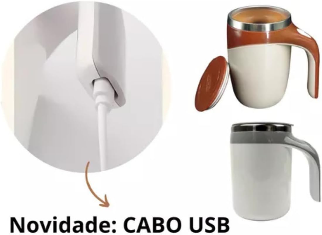 Caneca Mixer Térmica Magnética 380 ml em Inox, Tampa, Mistura Automática para Café e Shake, Recarregável USB ou 2 Pilhas AAA IZE MIX