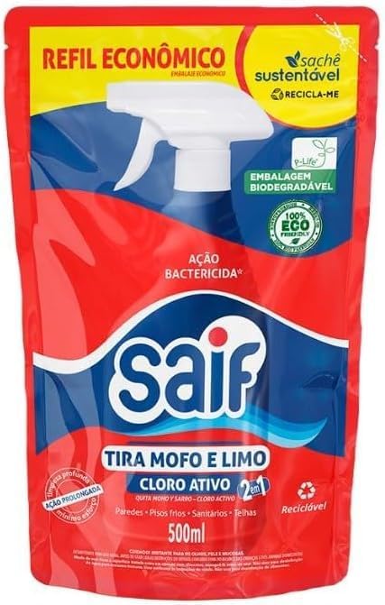 Tira Mofo e Limo Saif Kit Spray 500 ml + Refil 500 ml com Cloro Ativo e Ação Bactericida para Rejuntes e Telhas