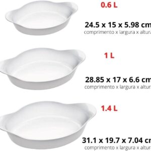 Jogo de Assadeiras Opaline 3 Peças em Vidro Branco, 0,6 L, 1 L e 1,4 L, Ovais com Alças, Forno e Mesa IZECOOK Jogo de Assadeiras Opaline 3 Peças em Vidro Branco, 0,6 L, 1 L e 1,4 L, Ovais com Alças, Forno e Mesa IZECOOK