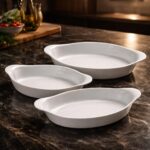 Jogo de Assadeiras Opaline 3 Peças em Vidro Branco, 0,6 L, 1 L e 1,4 L, Ovais com Alças, Forno e Mesa IZECOOK