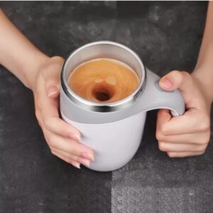 Caneca Mixer Térmica Magnética 380 ml em Inox, Tampa, Mistura Automática para Café e Shake, Recarregável USB ou 2 Pilhas AAA IZE MIX