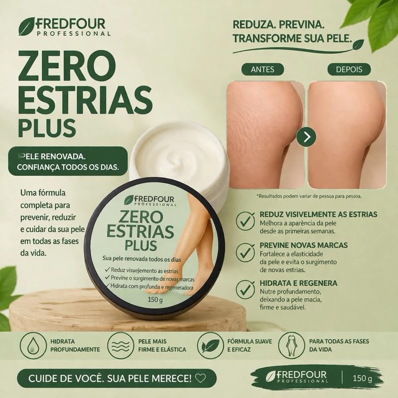 Creme Zero Estrias Plus RedFour Professional 150 g Hidratante Corporal para Massagem e Cuidados com a Aparência das Estrias, Todos os Tipos de Pele