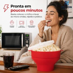 Pipoqueira de Silicone para Micro-ondas Dobrável com Tampa, Pipoca sem Óleo, Reutilizável e Fácil de Limpar IZEPOPCORN