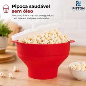 Pipoqueira de Silicone para Micro-ondas Dobrável com Tampa, Pipoca sem Óleo, Reutilizável e Fácil de Limpar IZEPOPCORN