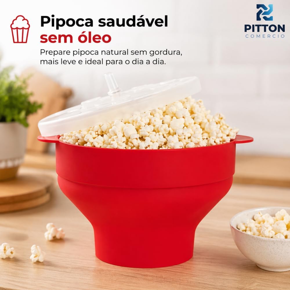 Pipoqueira de Silicone para Micro-ondas Dobrável com Tampa, Pipoca sem Óleo, Reutilizável e Fácil de Limpar IZEPOPCORN