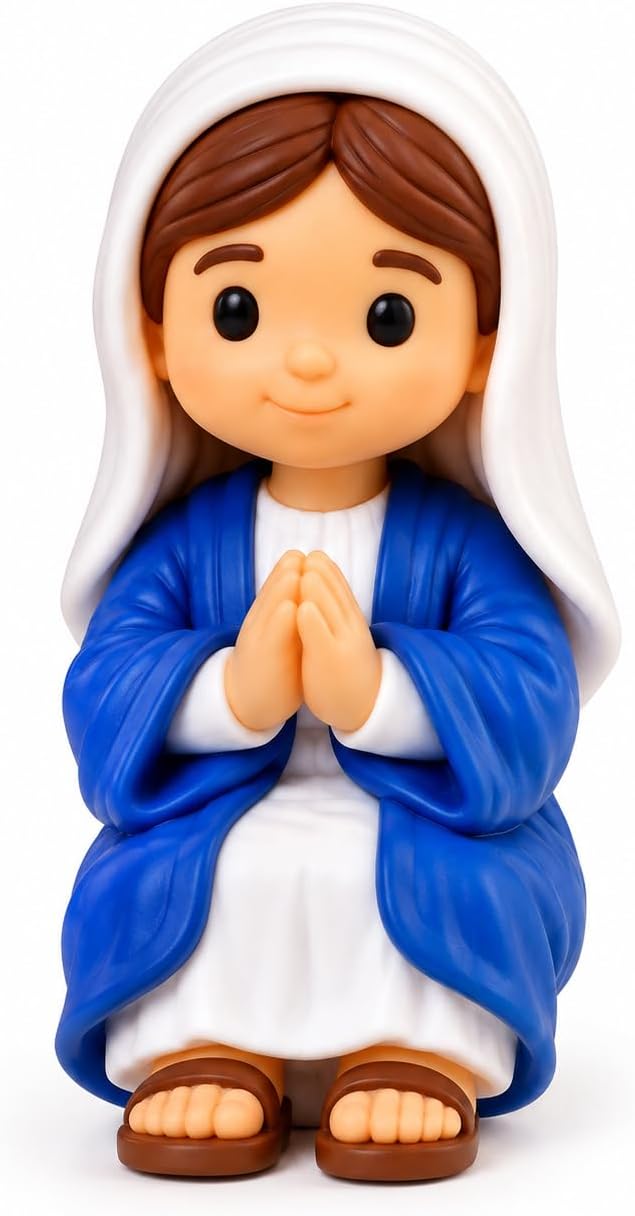 Mini Jesus Sentado Decorativo 3,7 cm em PLA, Roupa Branca e Cabelo Marrom, para Casa ou Trabalho, Presente com Significado IZEHOME
