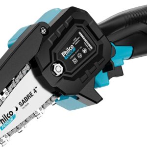 Mini Motosserra Philco Force PMM124 12 V Sabre 4 3000 RPM Bateria de Lítio 7 Acessórios para Jardinagem e Manutenção