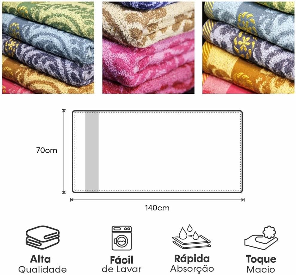 Kit 5 Toalhas de Banho Estampadas 140 x 70 cm Macias, Leves, Absorventes e de Secagem Rápida para Casa e Viagem IZEHOME comfort IZESHOP Kit com 5 toalhas estampadas leves e fáceis de transportar para casa viagem academia e praia