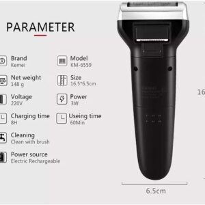 Máquina de Cortar Cabelo Kemei KM-6558 3 em 1 Recarregável Bivolt com Barbeador e Aparador de Pelos do Nariz, Até 60 Minutos de Uso