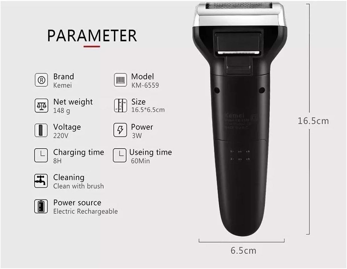 Máquina de Cortar Cabelo Kemei KM-6558 3 em 1 Recarregável Bivolt com Barbeador e Aparador de Pelos do Nariz, Até 60 Minutos de Uso