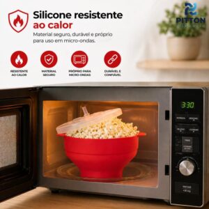 Pipoqueira de Silicone para Micro-ondas Dobrável com Tampa, Pipoca sem Óleo, Reutilizável e Fácil de Limpar IZEPOPCORN