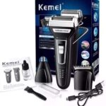 Máquina de Cortar Cabelo Kemei KM-6558 3 em 1 Recarregável Bivolt com Barbeador e Aparador de Pelos do Nariz, Até 60 Minutos de Uso