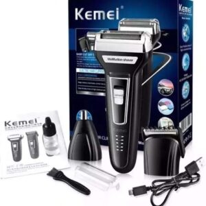 Máquina de Cortar Cabelo Kemei KM-6558 3 em 1 Recarregável Bivolt com Barbeador e Aparador de Pelos do Nariz, Até 60 Minutos de Uso