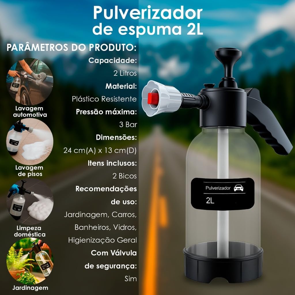 Pulverizador Manual Snow Foam 2 L com 2 Bicos para Espuma e Pulverização, Lavagem de Veículos e Jardinagem IZEWASH