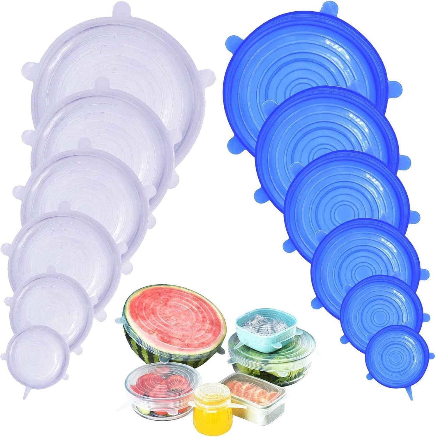 Kit 12 Tampas de Silicone Universal Flexíveis e Herméticas, Livre de BPA, 6 Tamanhos para Potes e Panelas, IZEHOME FLEX IZESHOP Kit 12 tampas de silicone universal IZEHOME FLEX para potes, panelas e alimentos