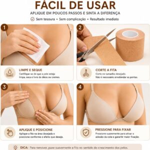 Fita Levanta Seios Adesiva Push Up Hipoalergênica à Prova d’Água, 5 cm x 5 m, para Decotes e Roupas Sem Alça IZECARE