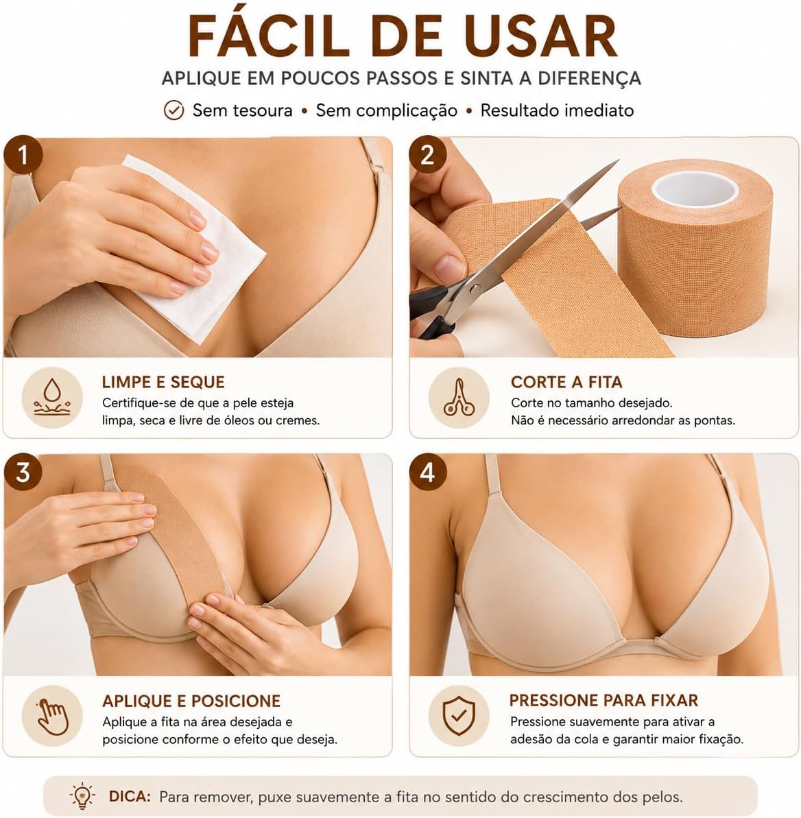 Fita Levanta Seios Adesiva Push Up Hipoalergênica à Prova d’Água, 5 cm x 5 m, para Decotes e Roupas Sem Alça IZECARE